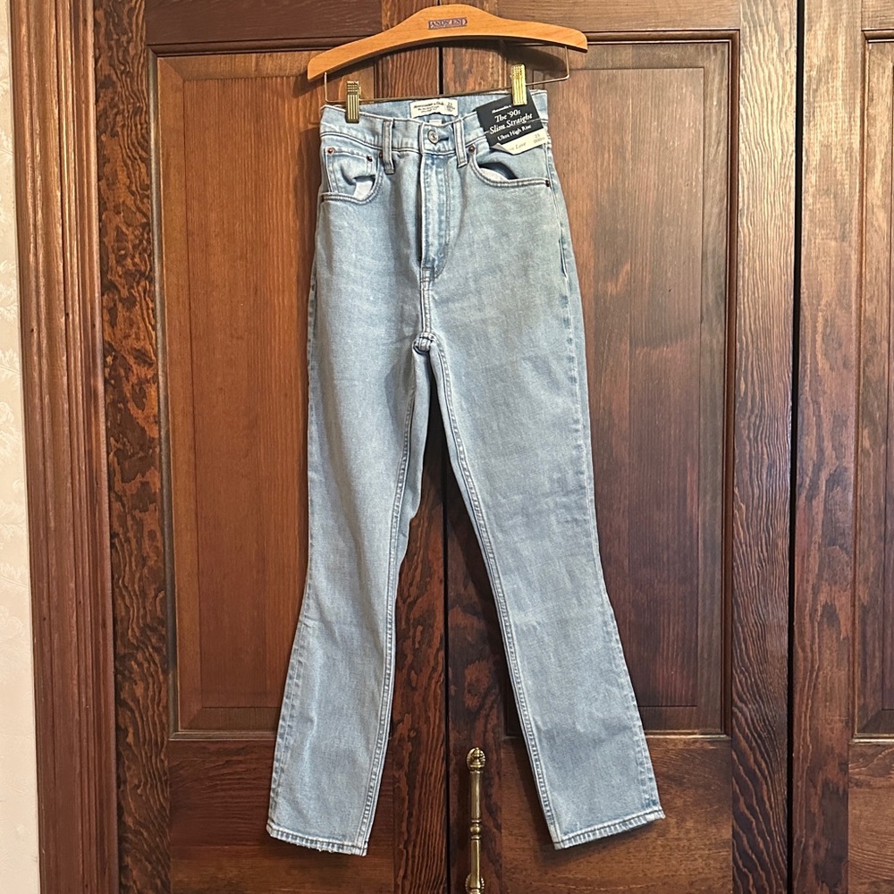 Abercrombie & Fitch Women's Straight Leg Jeans in Light Blue